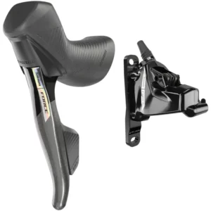 Outside view of SRAM Force D2 AXS Hydraulic Shift-Brake Levers with Calipers on a white background